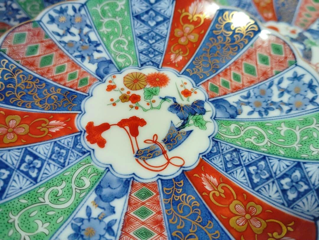 お正月　翔山窯　金彩古伊万里　菊割　輪花　銘々皿揃 5枚