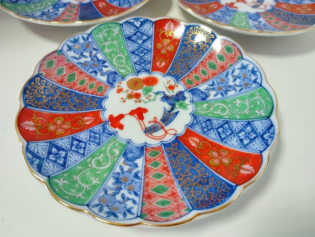 お正月　翔山窯　金彩古伊万里　菊割　輪花　銘々皿揃 5枚