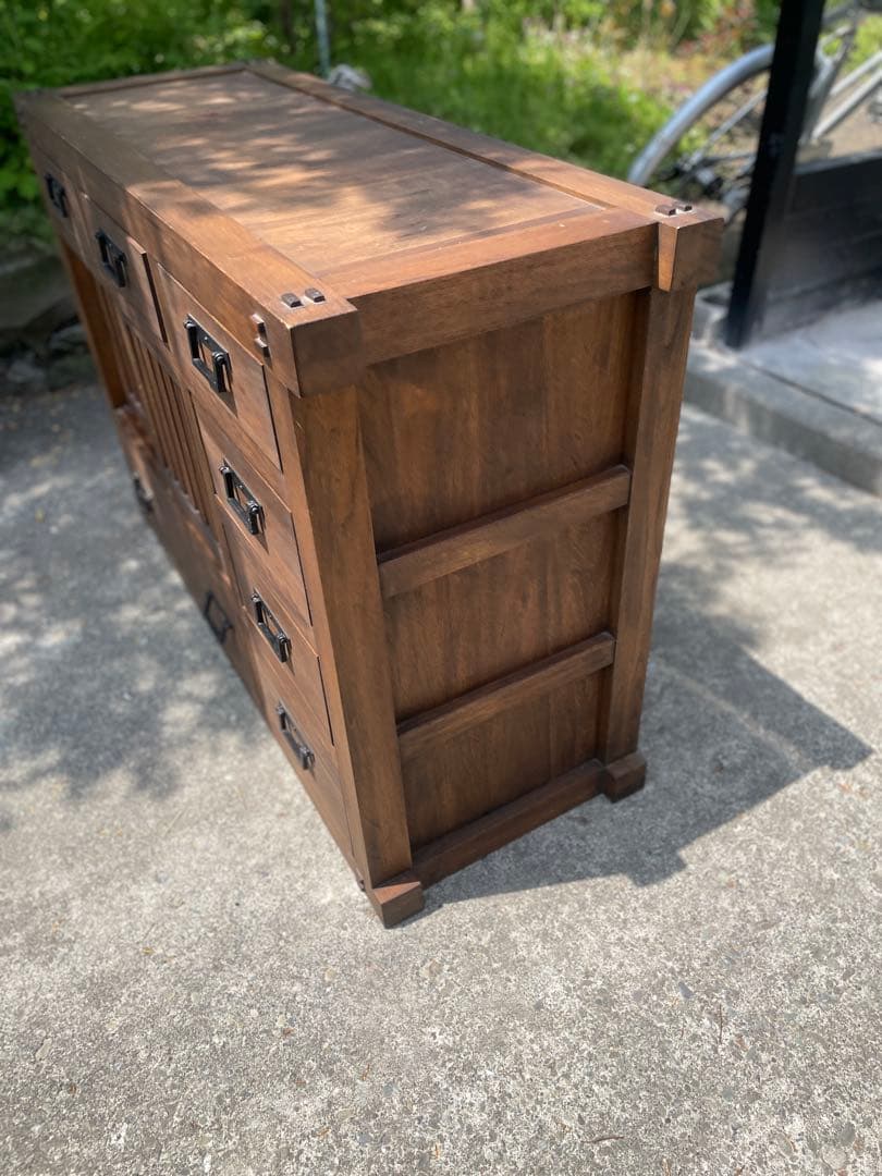 天然木 民芸家具 和箪笥 和風チェスト 水屋箪笥 引き戸付き 収納箪笥 小引出し