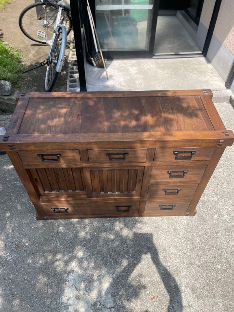 天然木 民芸家具 和箪笥 和風チェスト 水屋箪笥 引き戸付き 収納箪笥 小引出し