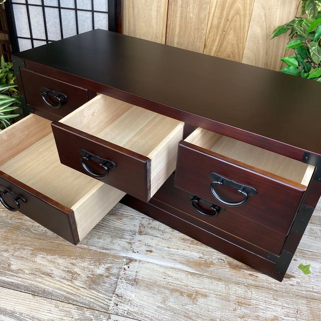 訳あり品！【120】民芸家具和引き出しタンスチェスト横長木製桐材無垢収納家具