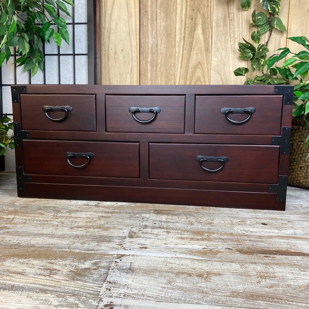 訳あり品！【120】民芸家具和引き出しタンスチェスト横長木製桐材無垢収納家具