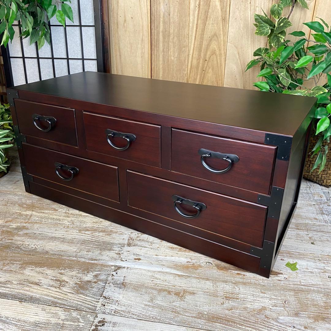 訳あり品！【120】民芸家具和引き出しタンスチェスト横長木製桐材無垢収納家具