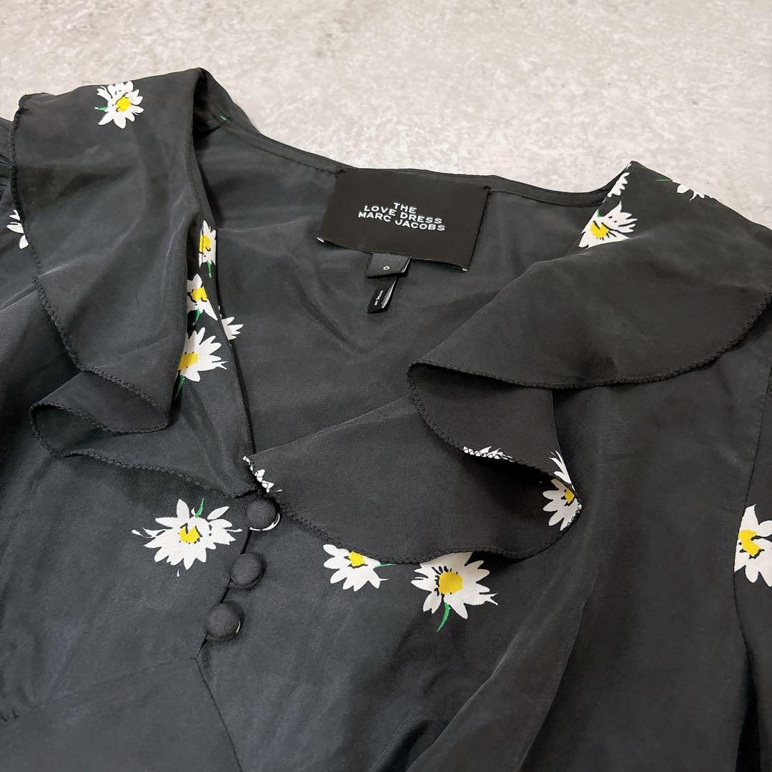 美品✨シルク100 マークジェイコブス　花柄ロングワンピース　ウエストリボン　黒