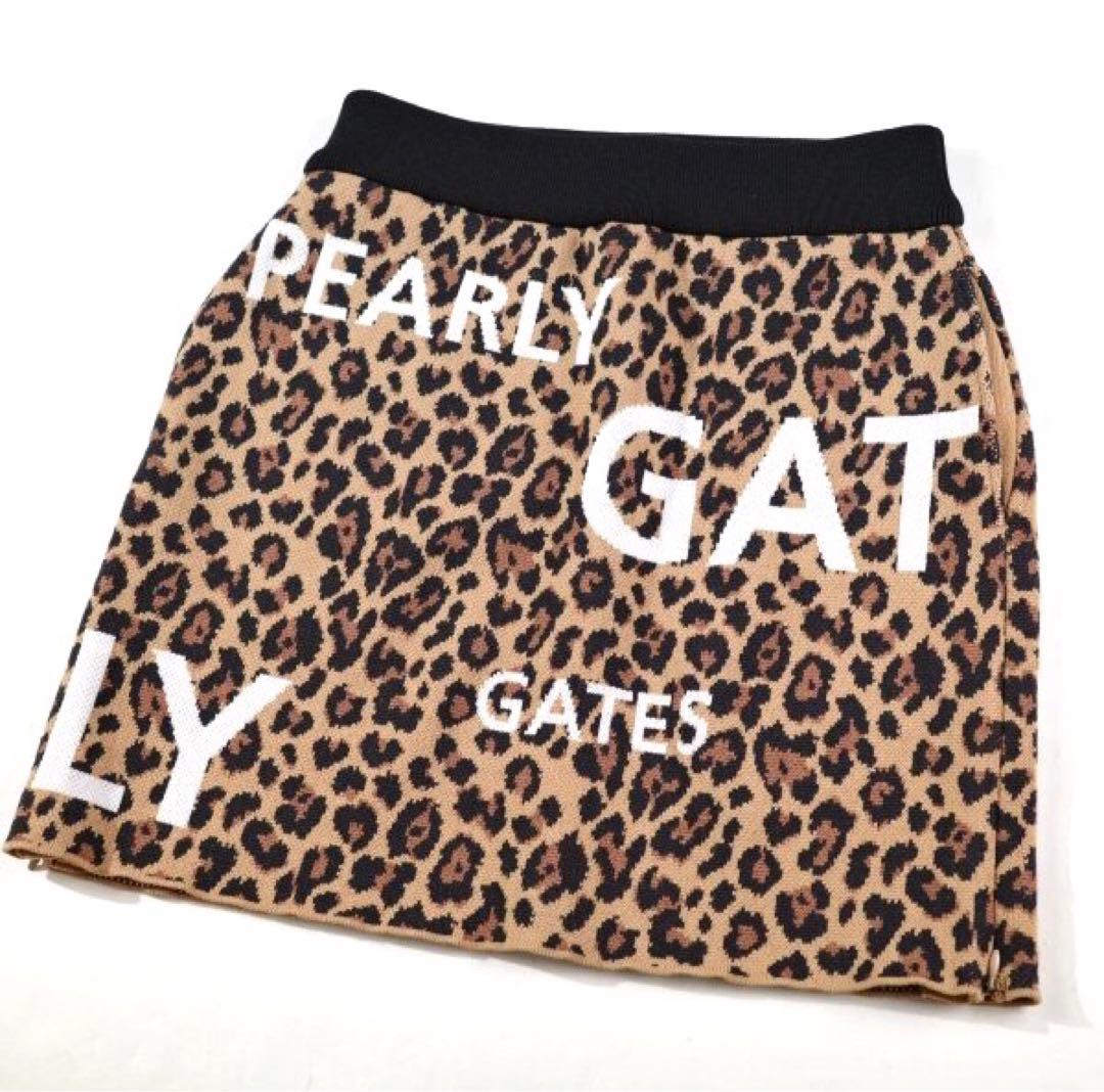 【PEARLY GATES】秋冬 レオパード柄 ニット ストレッチスカート1番M