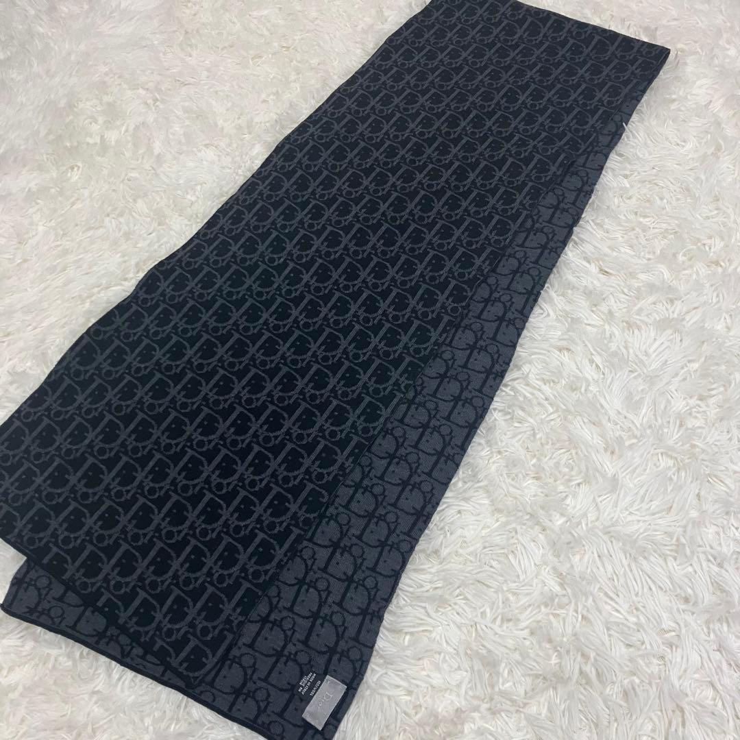 【美品】現行 Dior マフラー トロッター ストール ユニセックス 黒 灰色