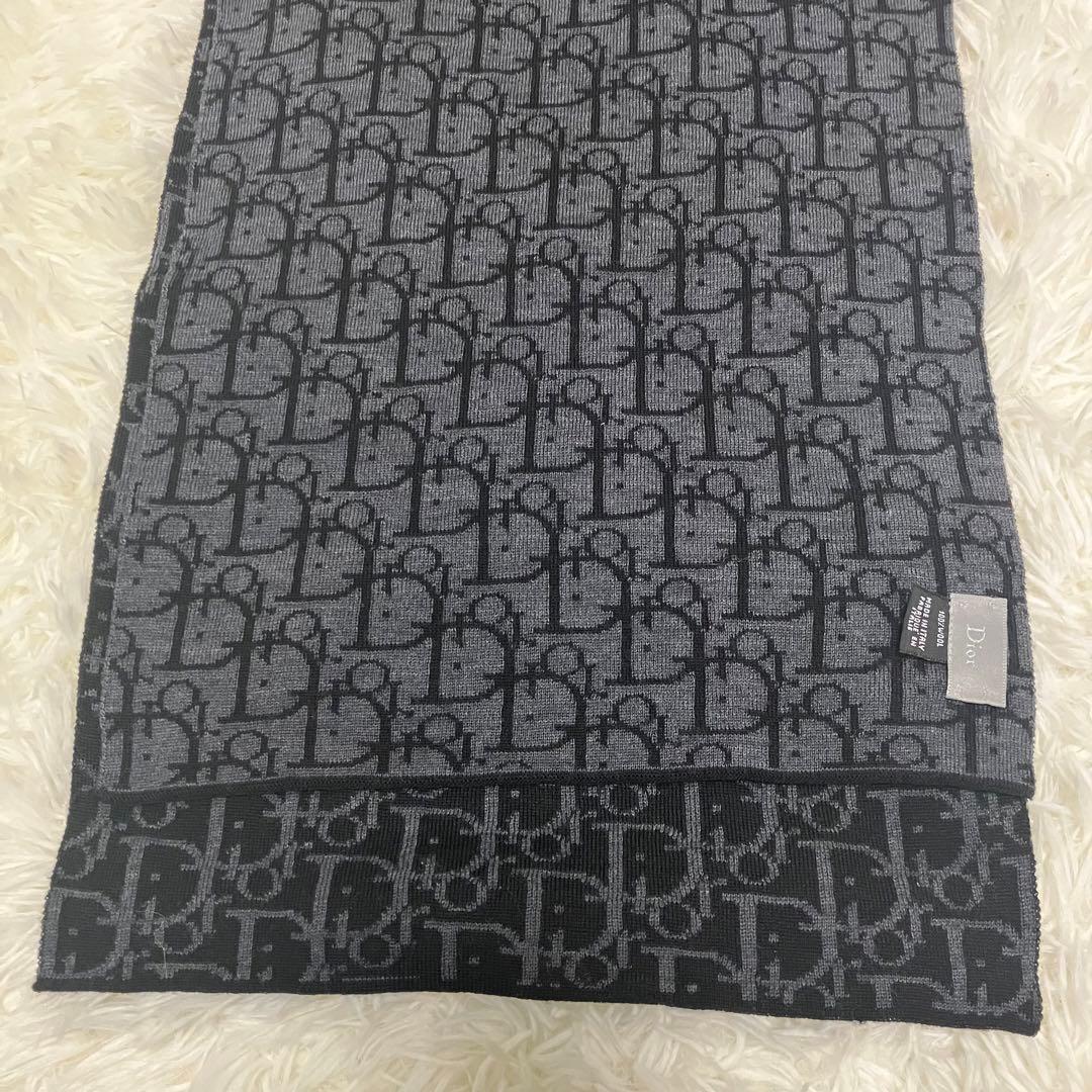 【美品】現行 Dior マフラー トロッター ストール ユニセックス 黒 灰色