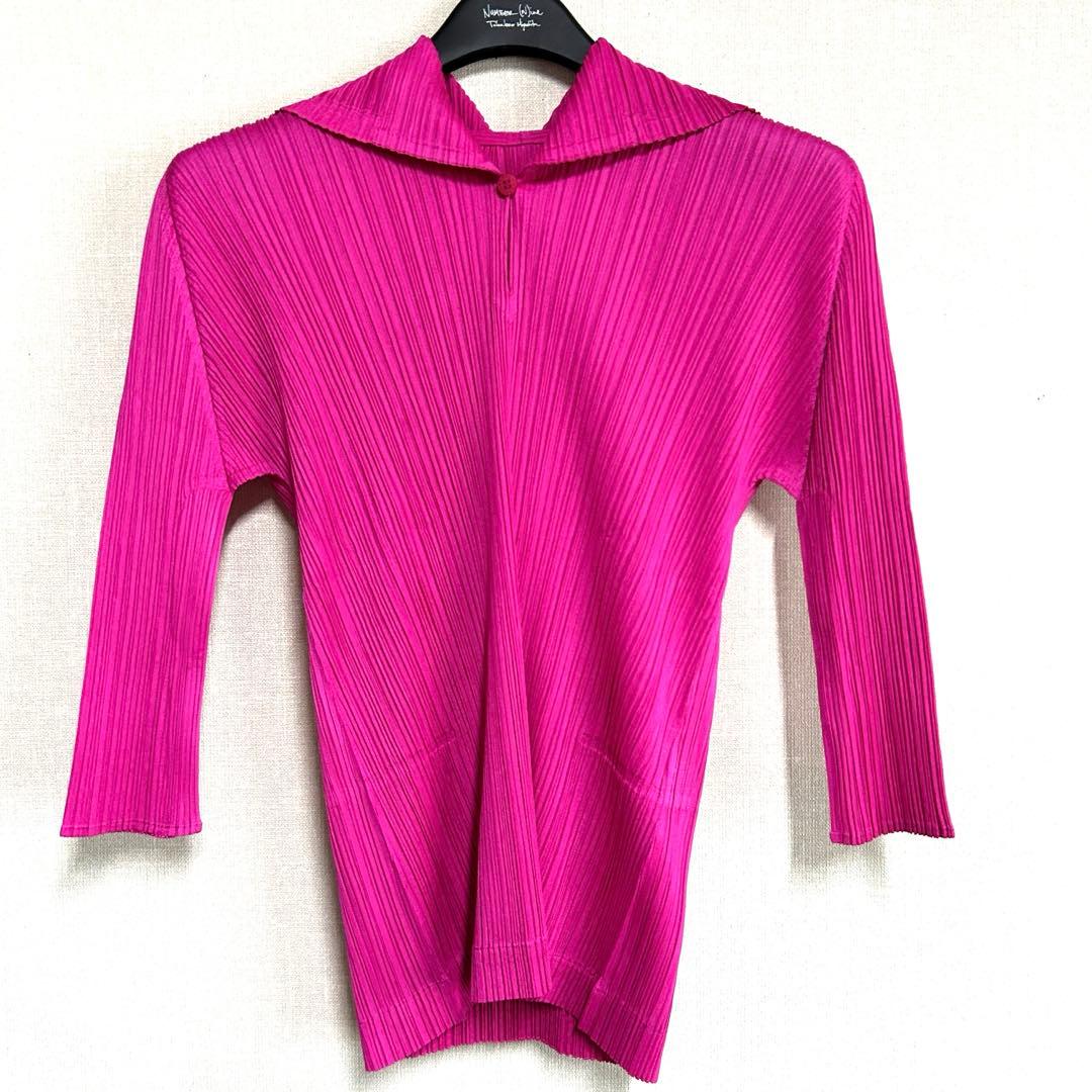未使用タグ付き✨プリーツプリーズ パーカー 長袖 イッセイミヤケ ピンク