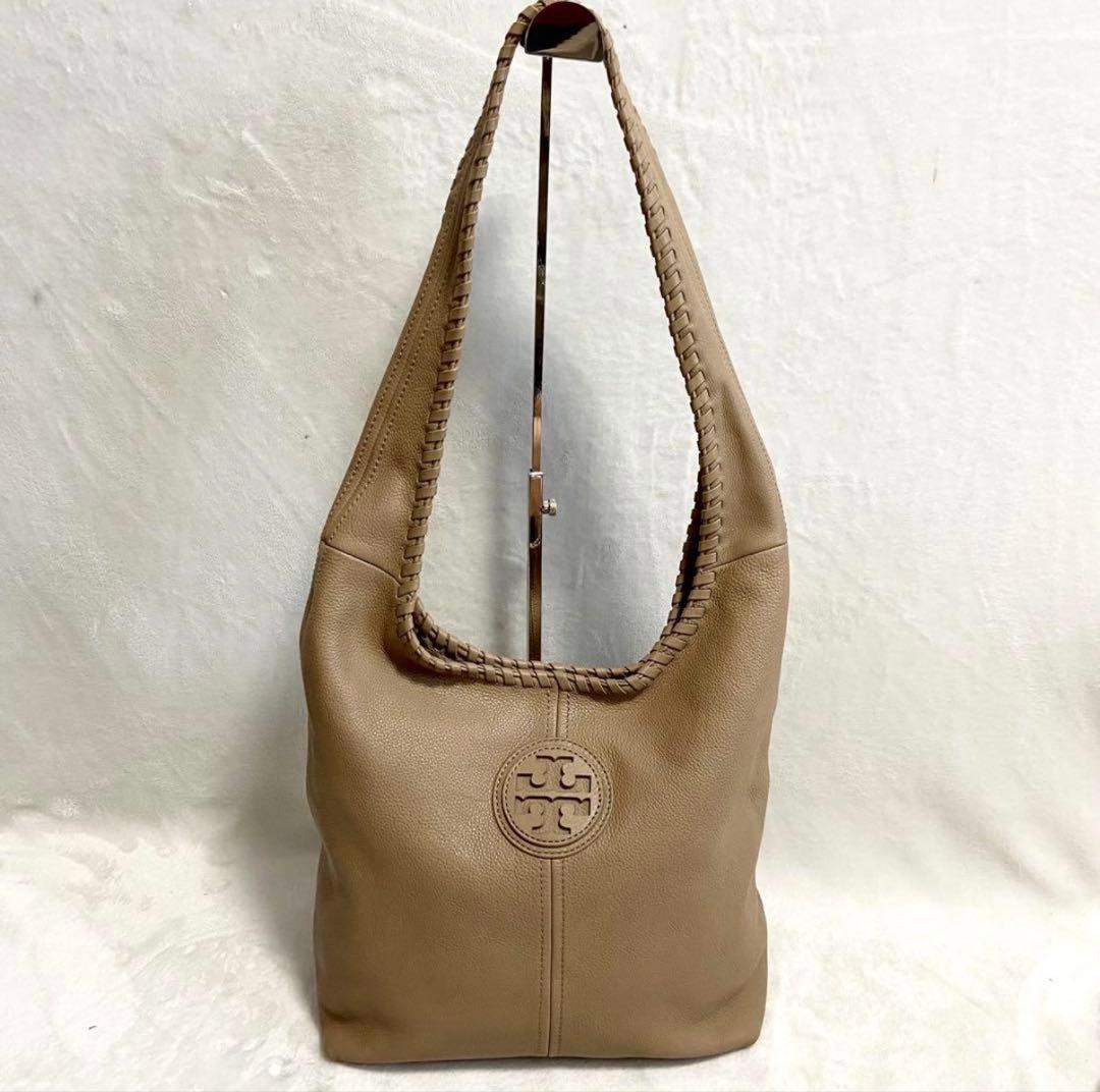 トリーバーチ マリオン ホーボーバッグ ロゴ レザー ベージュ