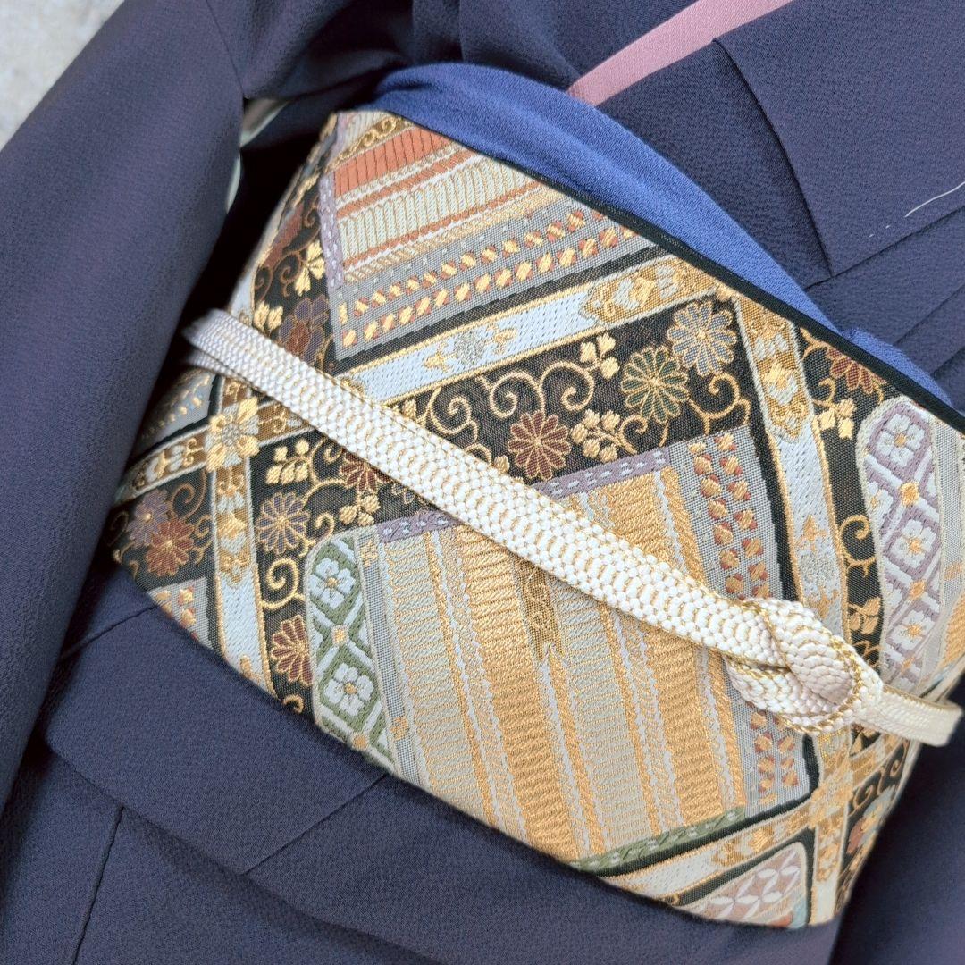 帯単品　正絹　青紫　トールサイズ　比翼仕立て　O5