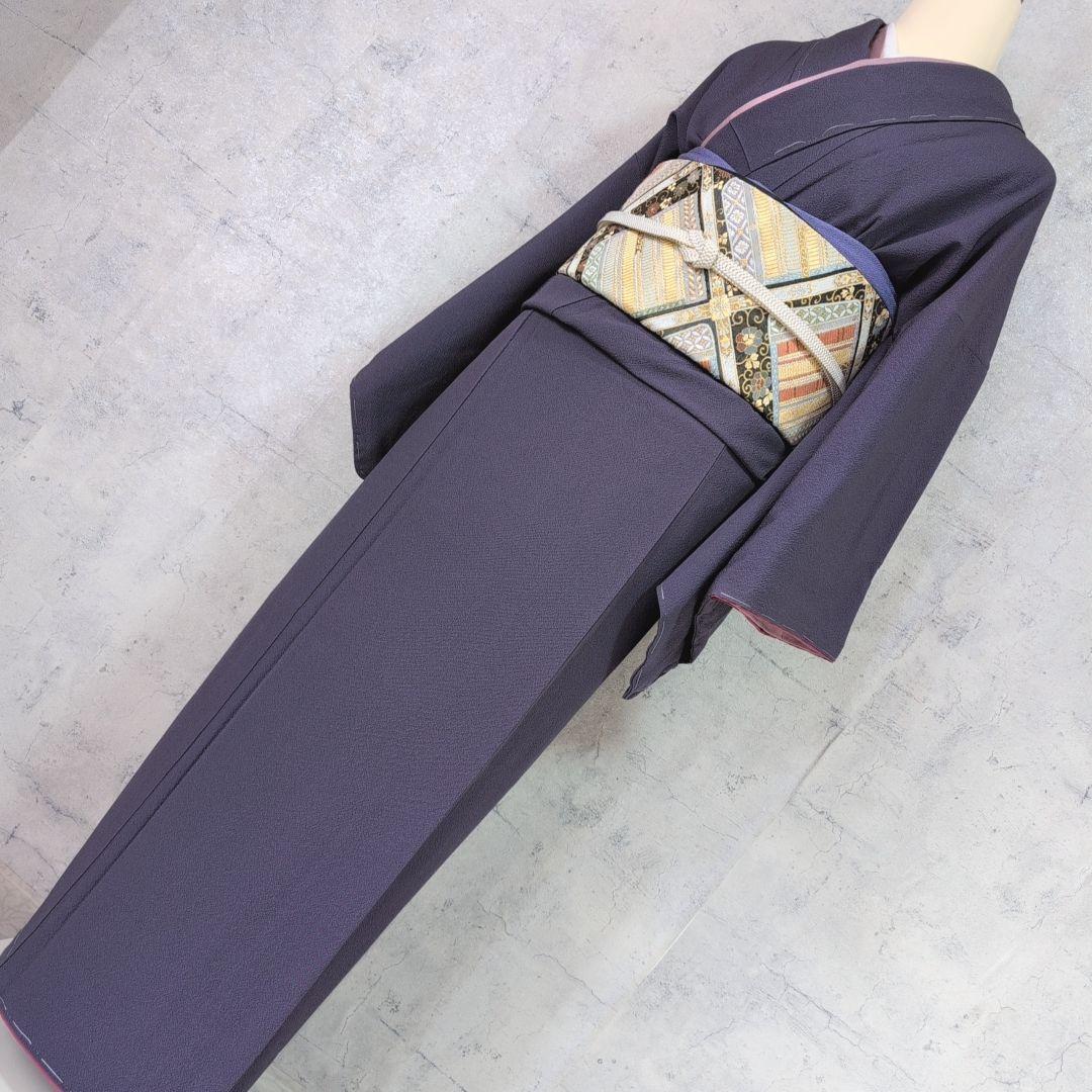 帯単品　正絹　青紫　トールサイズ　比翼仕立て　O5