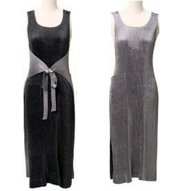 イッセイミヤケimproductプリーツエプロンワンピース2wayブラックグレー