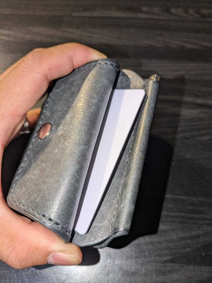 本革 マネークリップ式 ミニ財布 コンパクト 総手縫 ハンドメイド 革財布