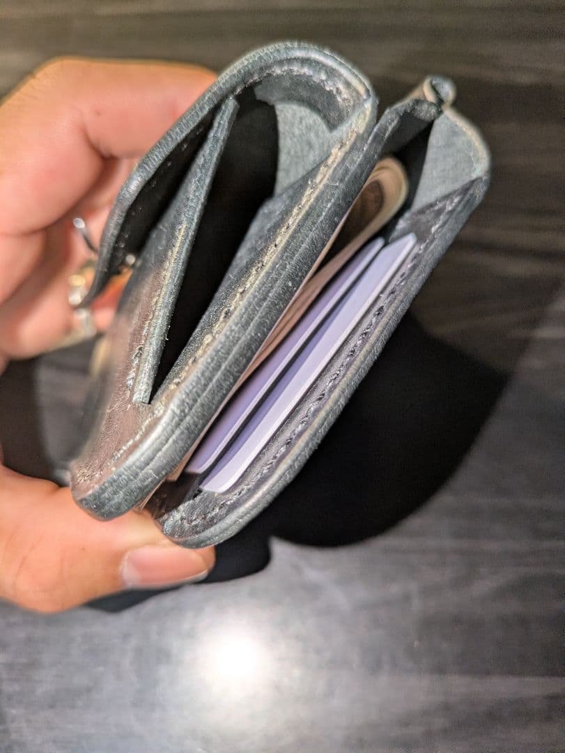 本革 マネークリップ式 ミニ財布 コンパクト 総手縫 ハンドメイド 革財布