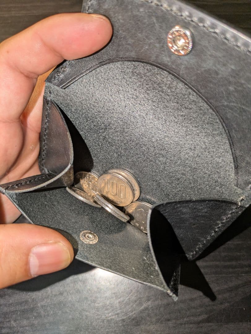 本革 マネークリップ式 ミニ財布 コンパクト 総手縫 ハンドメイド 革財布