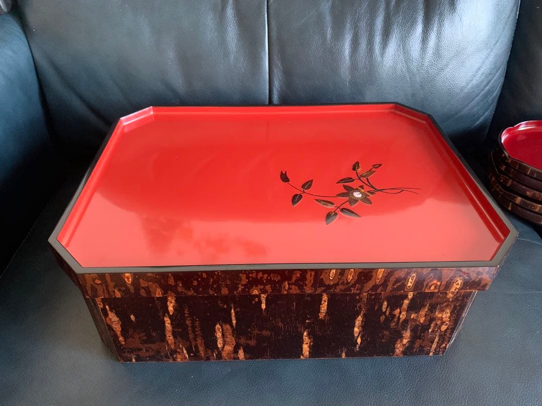桜皮細工　茶道具　茶櫃　角形　茶托　菓子皿　お盆　皿　器　伝統工芸　漆器　螺鈿