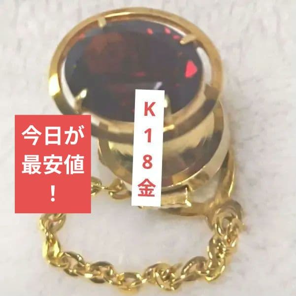 18金ゴールド 赤色オ一バルカツ卜ピンブローチK18天然宝石 ネクタイピン