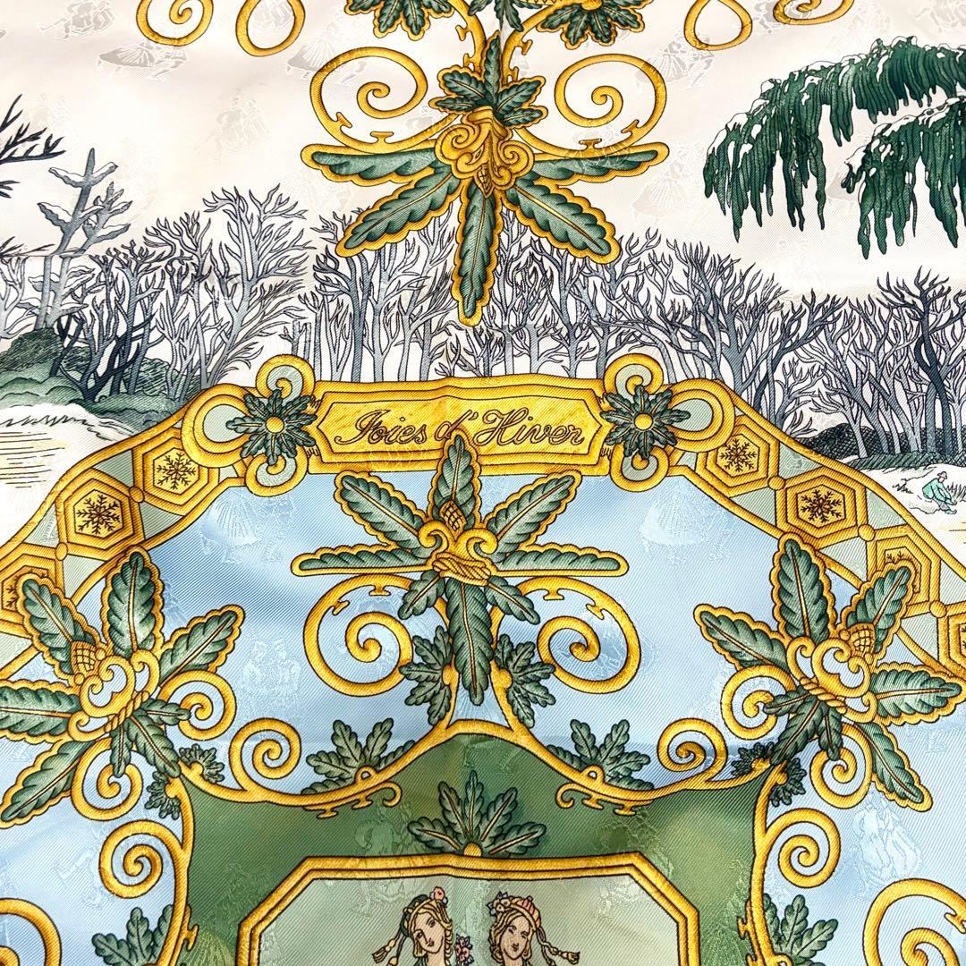 エルメス　カレ90 シルク　スカーフ　Joies d'Hiver 冬の愉しみ