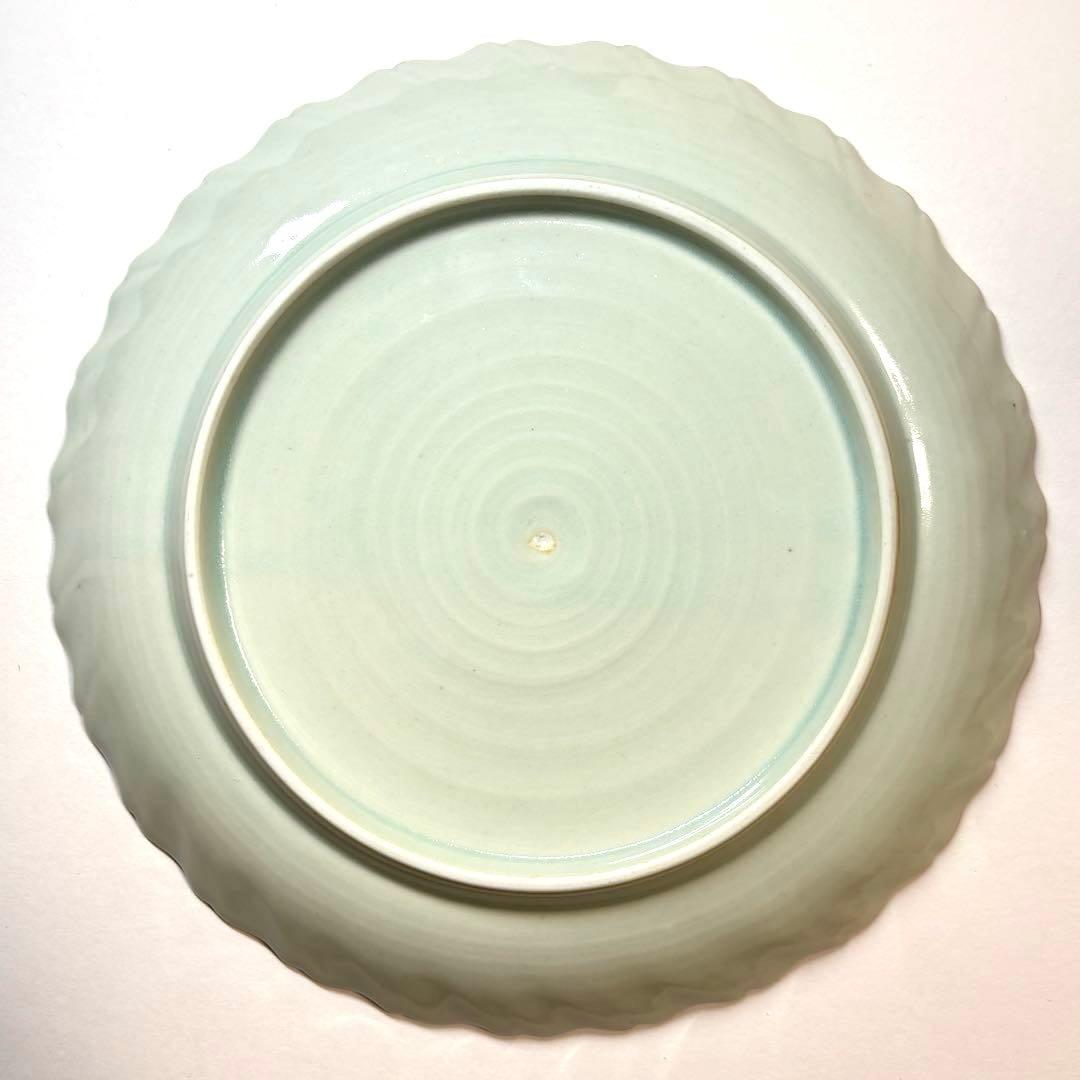 【未使用】渡邊心平 捻緑々紅柘榴文 7寸皿 磁器 染付 佐賀