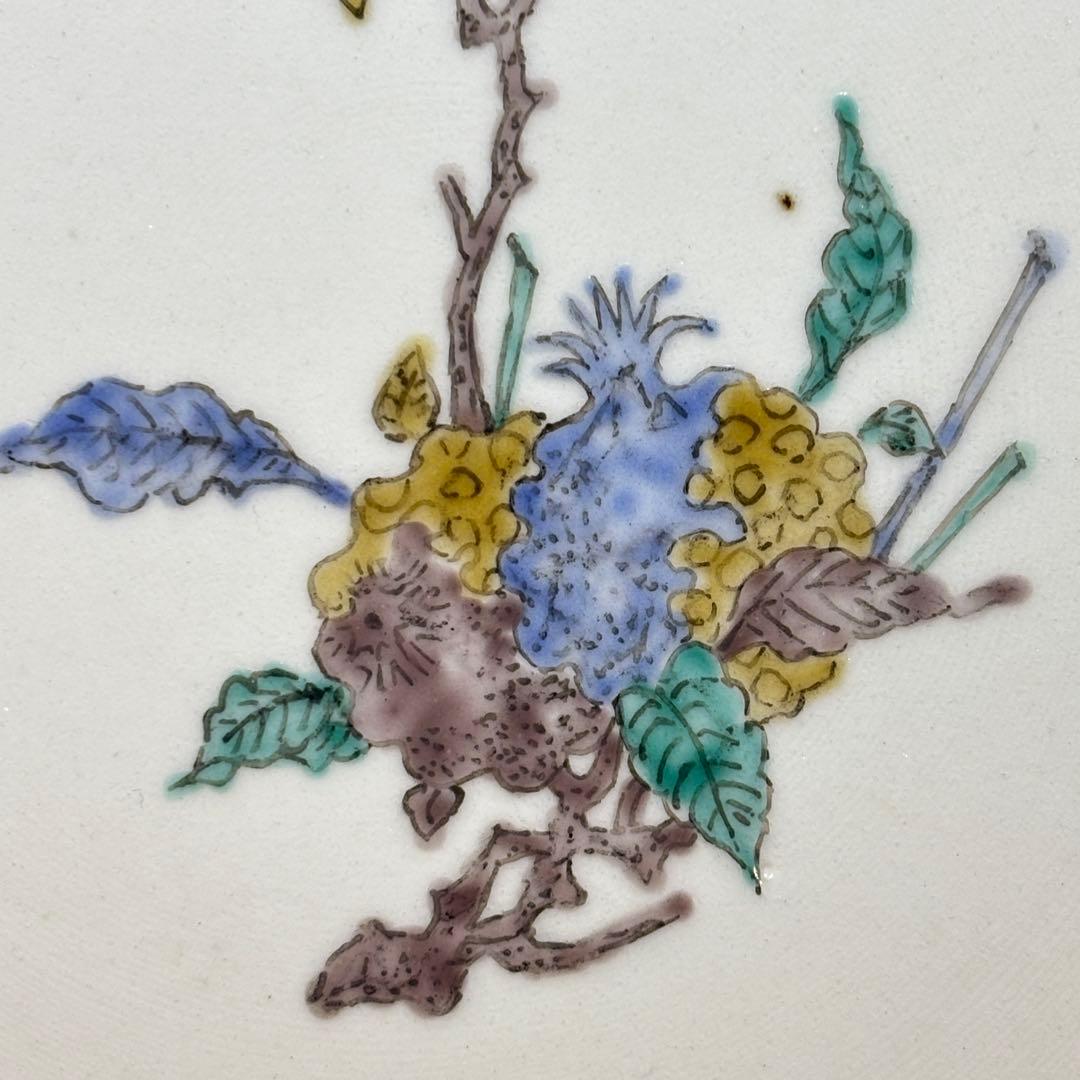 【未使用】渡邊心平 捻緑々紅柘榴文 7寸皿 磁器 染付 佐賀