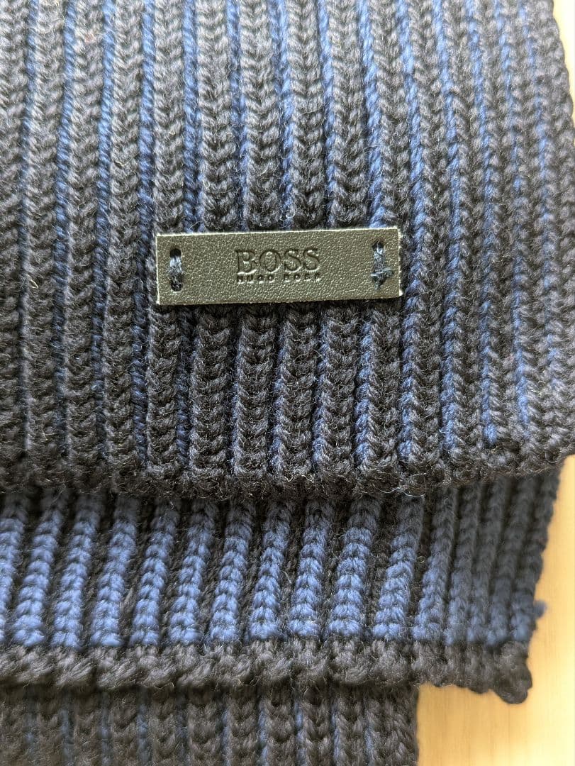 【新品未使用】HUGO BOSS ヒューゴボス ウールマフラー ネイビー