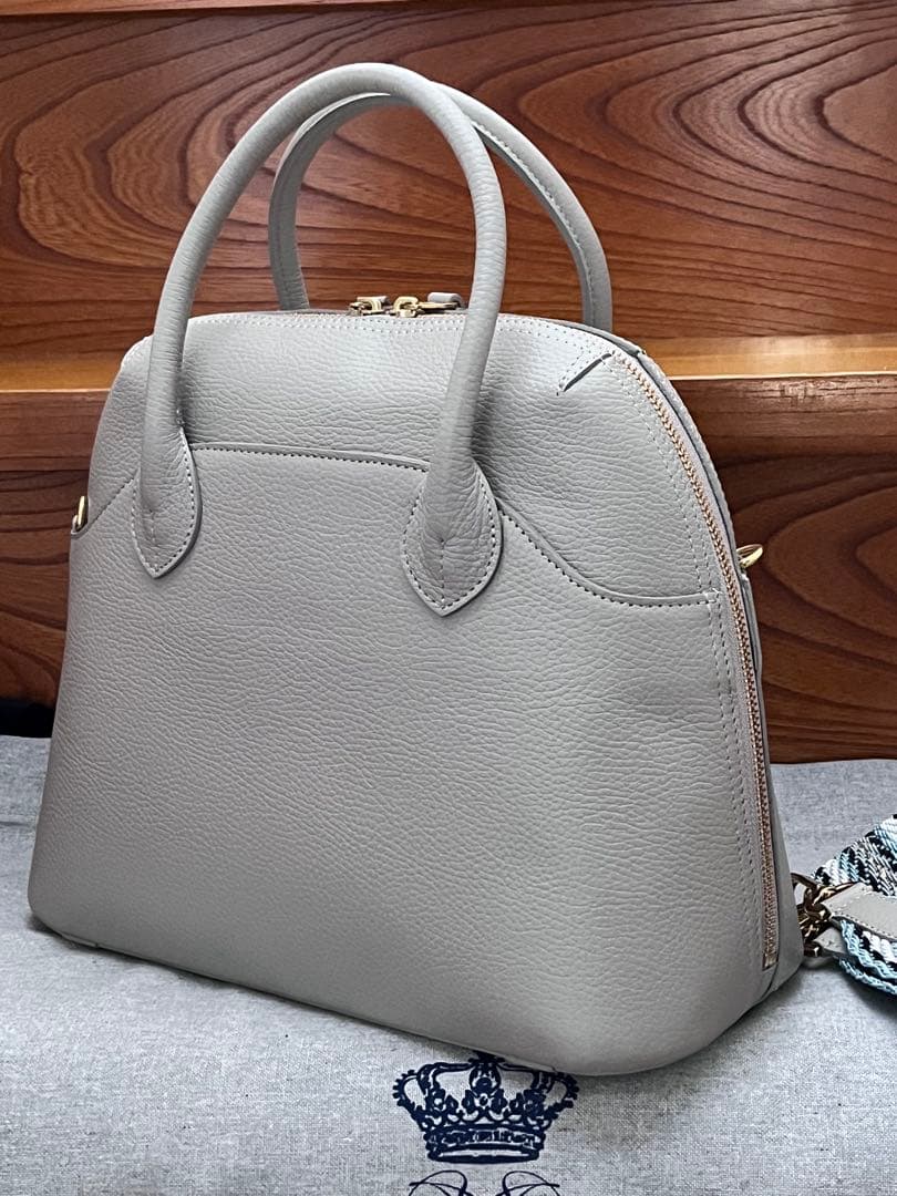 【新品同様美品】ADMJ 牛革シュリンク ラウンドボストンバッグ