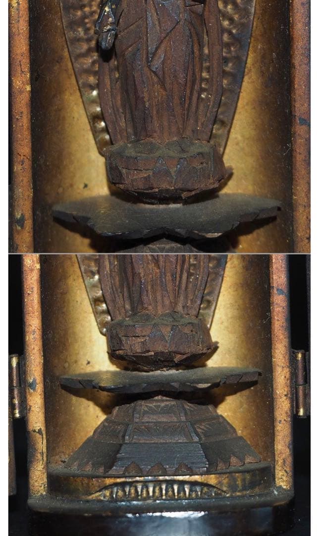 ジュン送料無料　江戸時代　大御輪寺　木彫り観音立像 厨子厨子高さ8.6ｃｍ