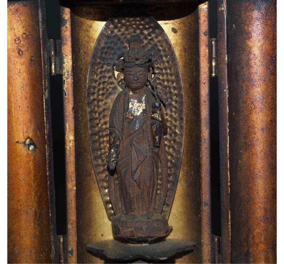 ジュン送料無料　江戸時代　大御輪寺　木彫り観音立像 厨子厨子高さ8.6ｃｍ