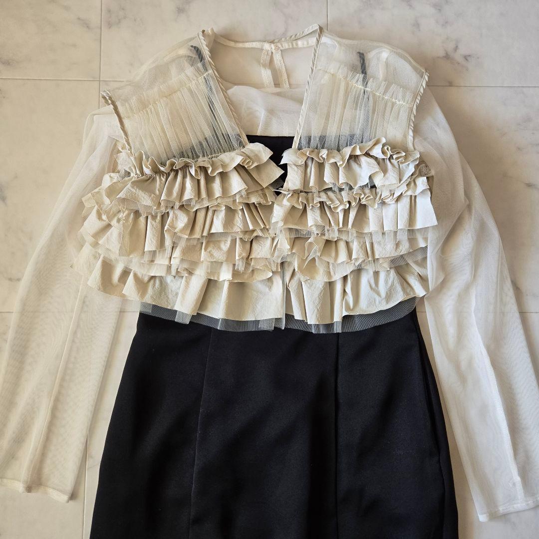 アンドレスド　タフタチュールベストセットドレス 　ブラック　オケージョンドレス