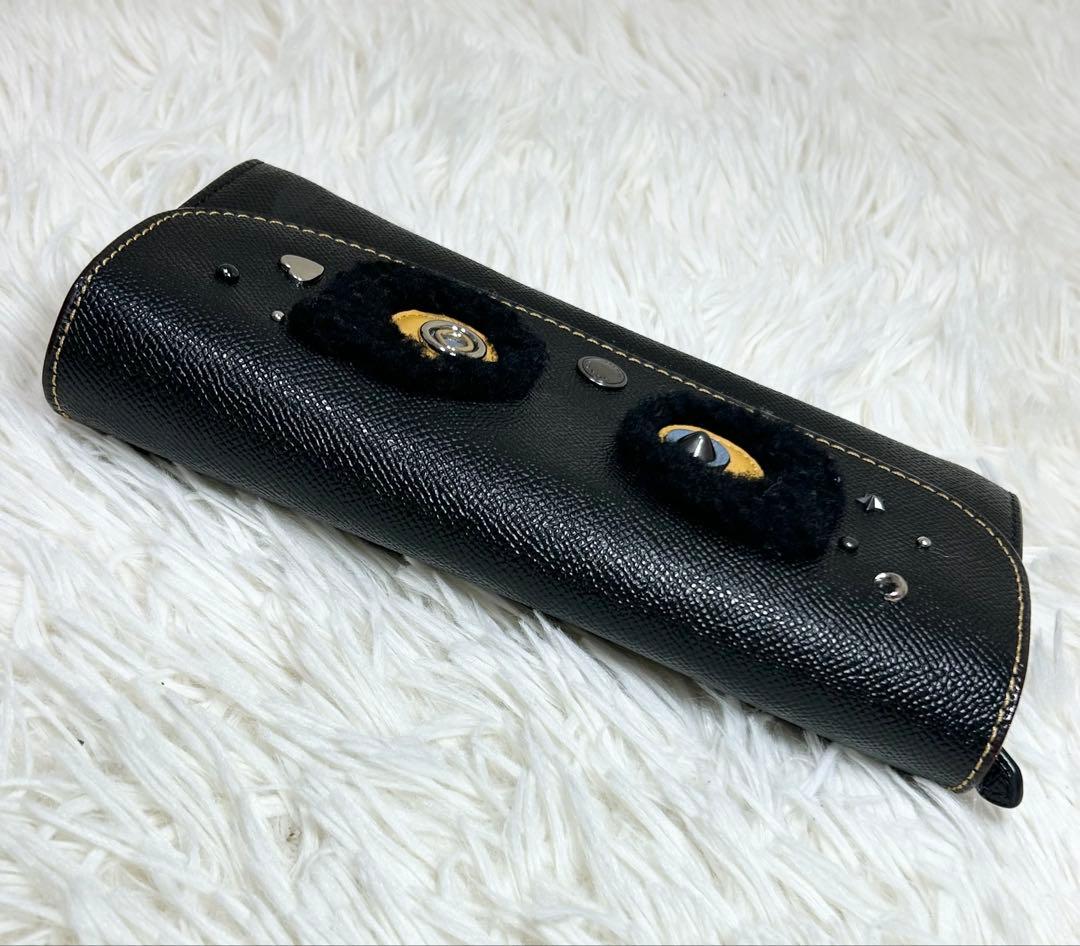 coach アニマルフェイス ファズ ベア 長財布 ブラック