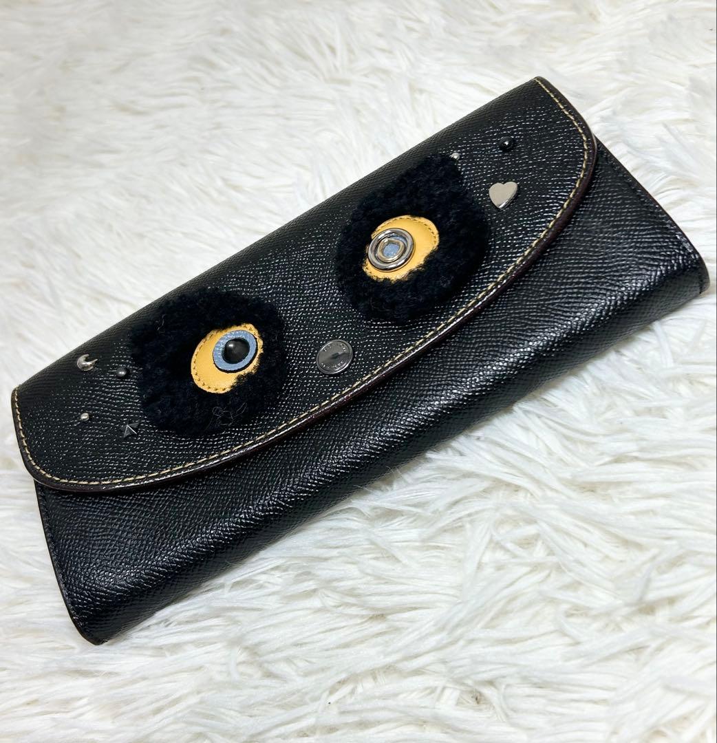 coach アニマルフェイス ファズ ベア 長財布 ブラック