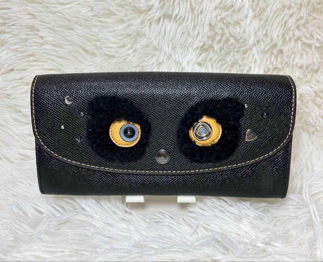 coach アニマルフェイス ファズ ベア 長財布 ブラック