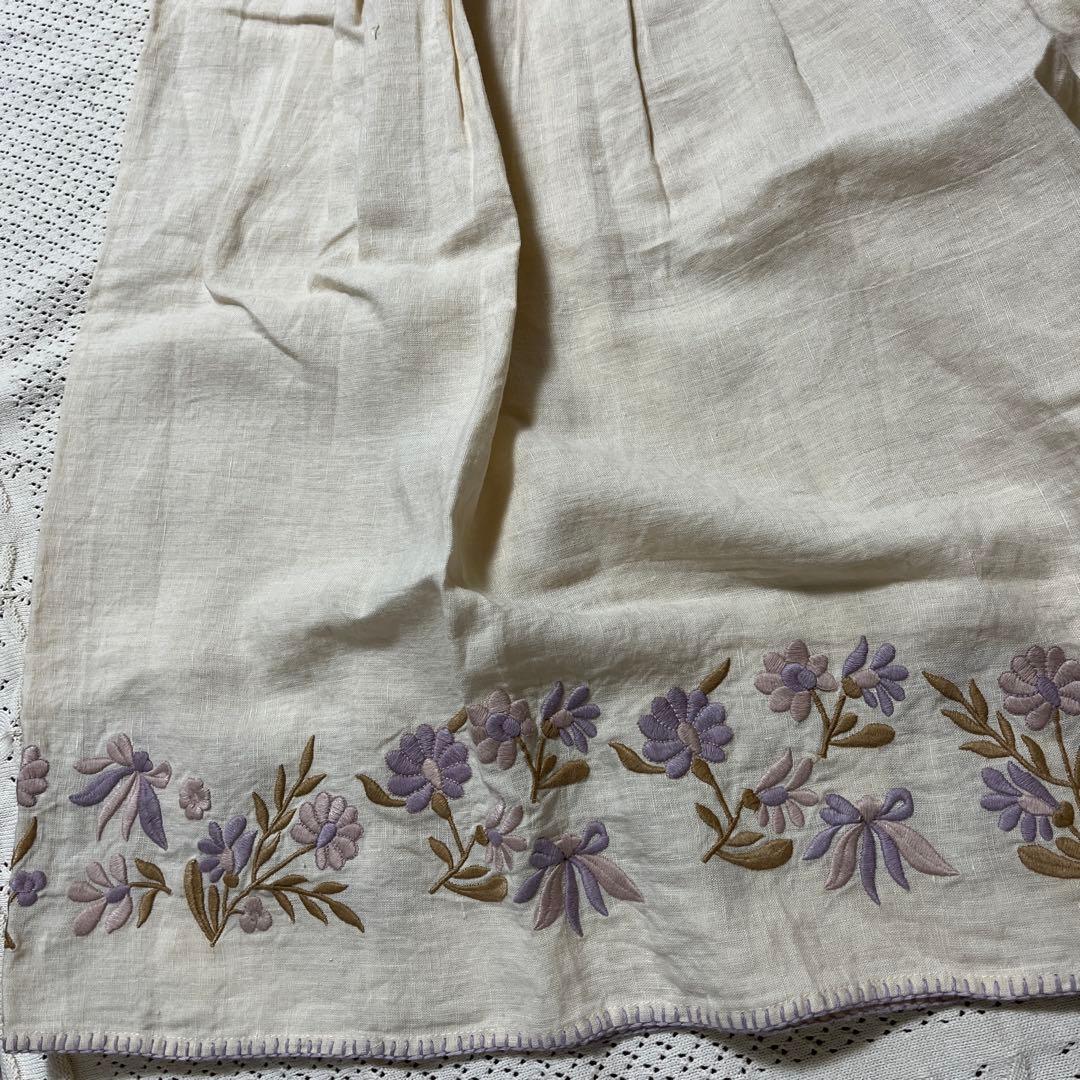 Apolina 花刺繍 半袖ワンピース　リネン　9-11Y