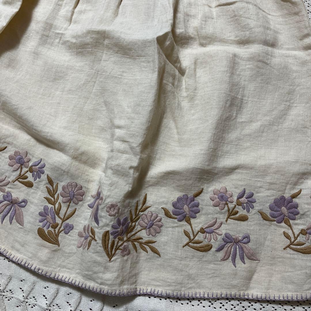 Apolina 花刺繍 半袖ワンピース　リネン　9-11Y