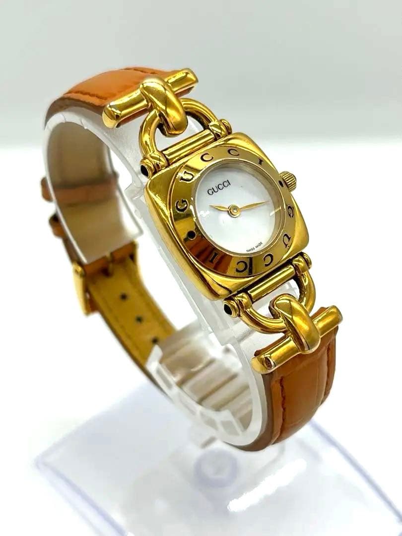 【稼働品】GUCCI 腕時計 6300L 新品電池交換 ホースビット ゴールド