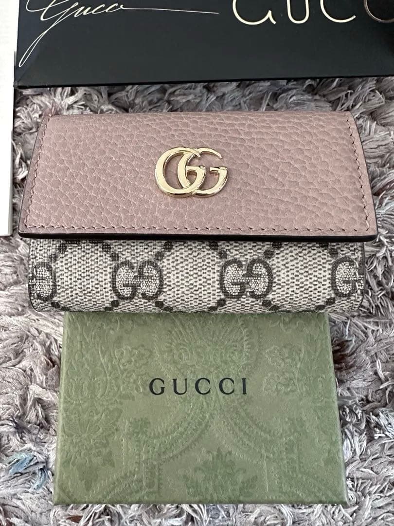 GUCCI キーケース ピンクベージュ バイカラー ダスティGGスプリーム