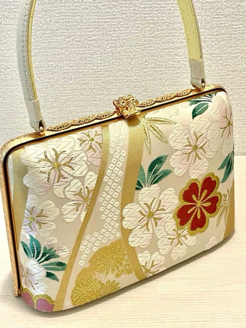 花柄 京都　西陣織　正絹　和装用バッグ　結婚式　成人式　パーティー