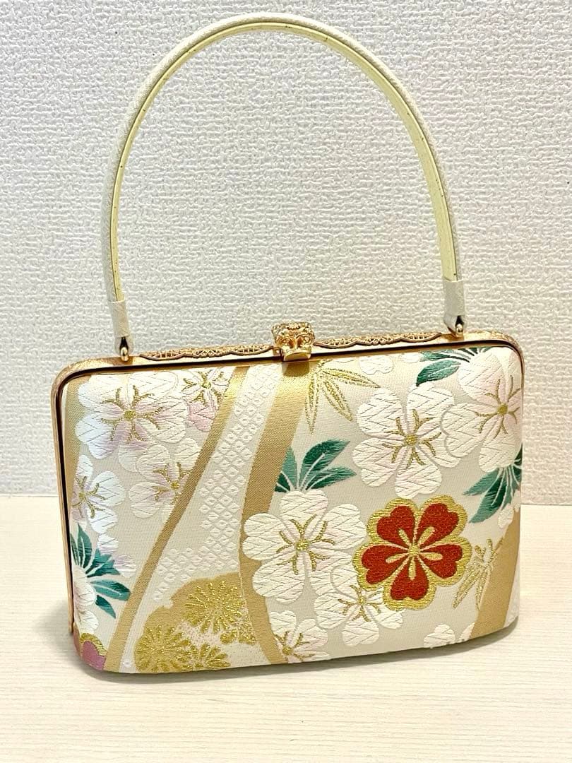 花柄 京都　西陣織　正絹　和装用バッグ　結婚式　成人式　パーティー