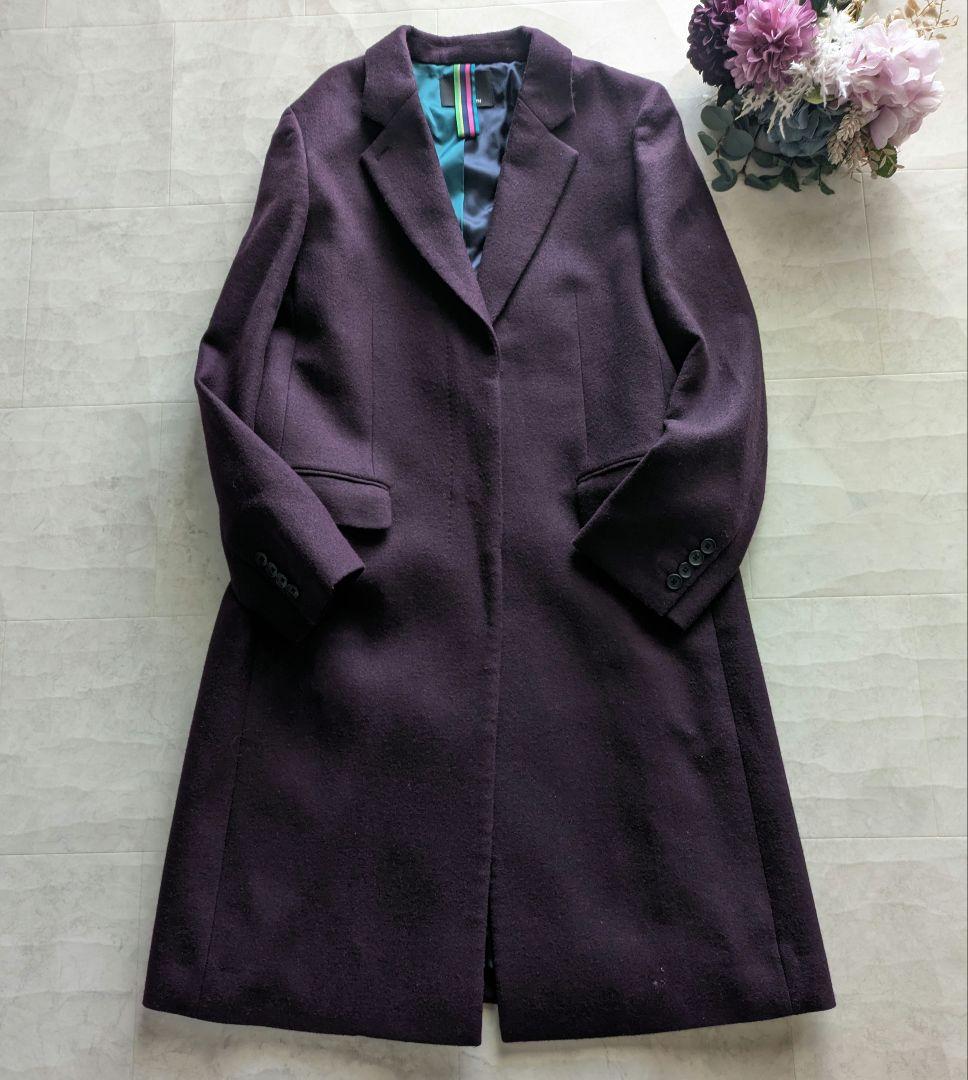極美品　PS PAUL SMITH パープル紫　比翼チェスターコート　42
