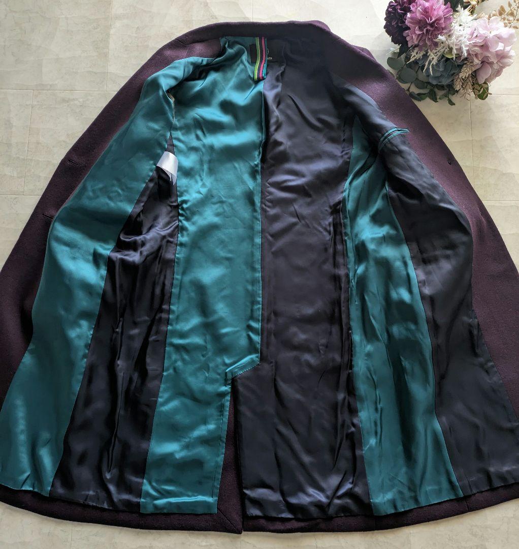 極美品　PS PAUL SMITH パープル紫　比翼チェスターコート　42