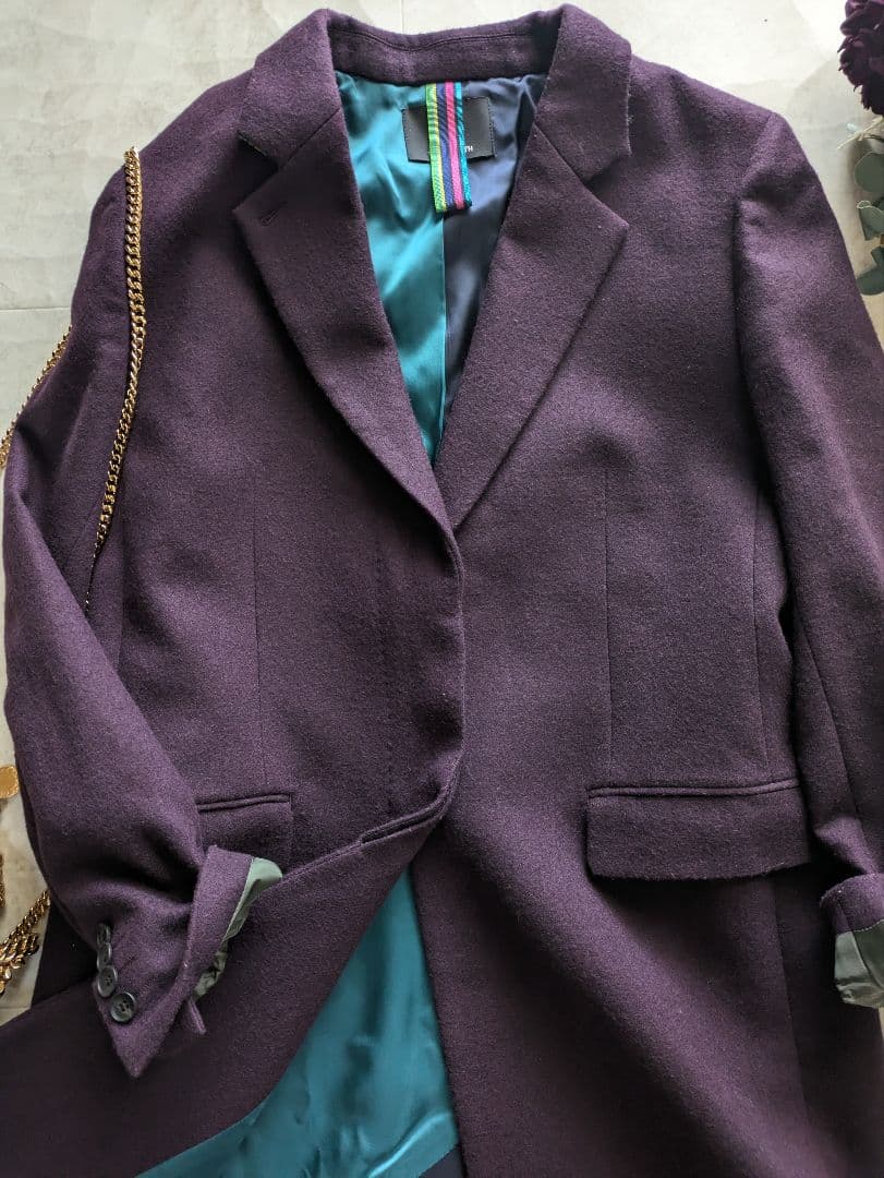 極美品　PS PAUL SMITH パープル紫　比翼チェスターコート　42