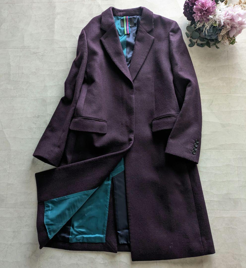 極美品　PS PAUL SMITH パープル紫　比翼チェスターコート　42