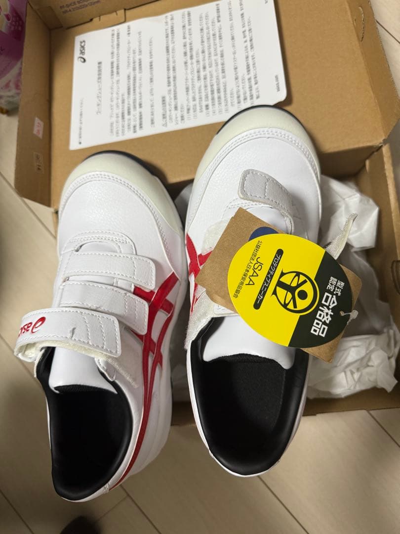 アシックス 安全靴 25.5cm ホワイト/レッド