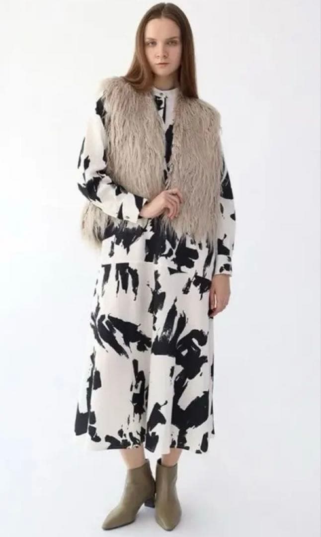 Aga インクアートプリントロングワンピース