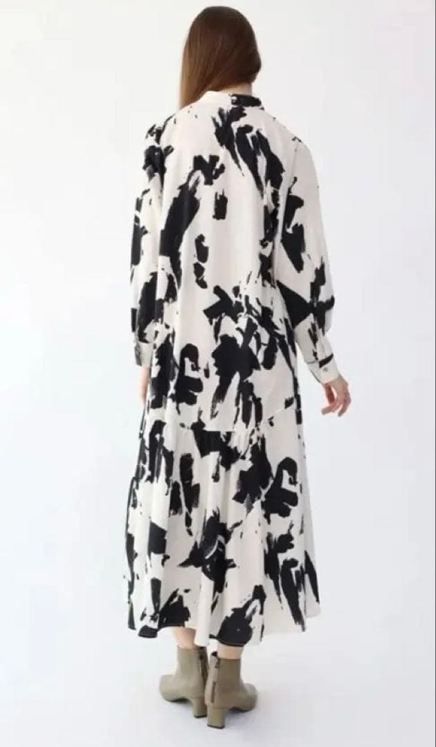 Aga インクアートプリントロングワンピース