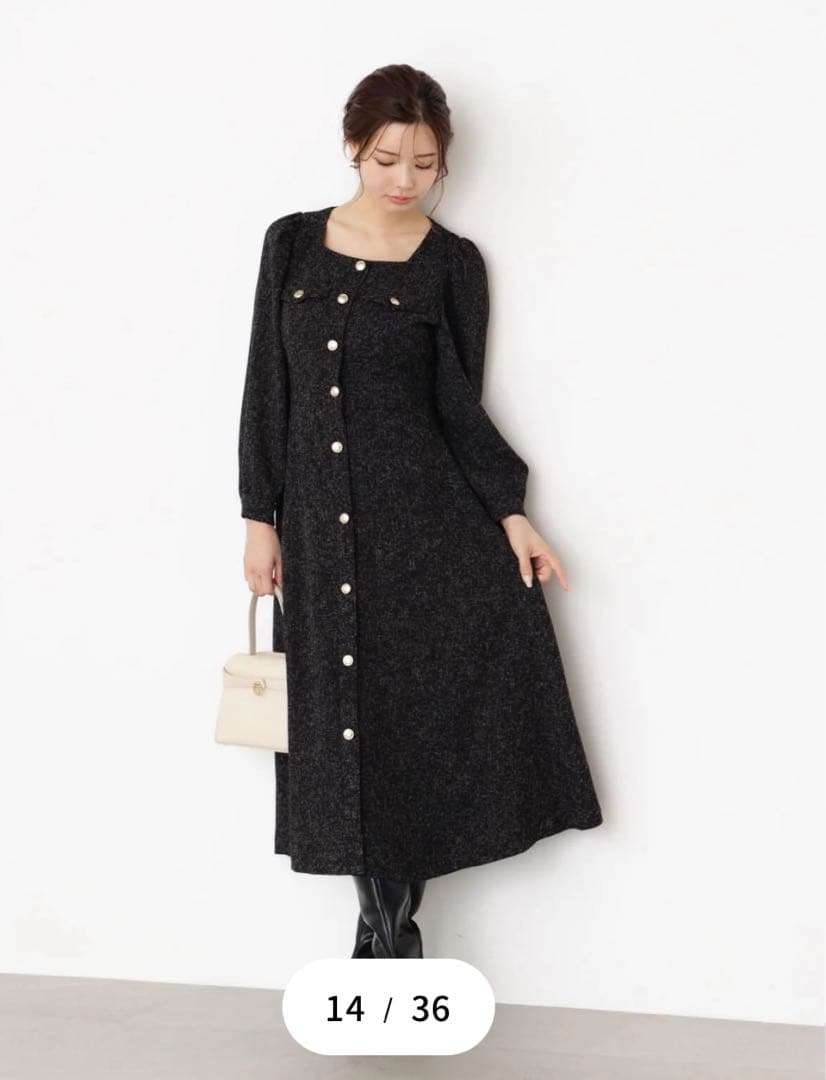 m*i様 フロント釦ツイードワンピース　ブラック　Mサイズ