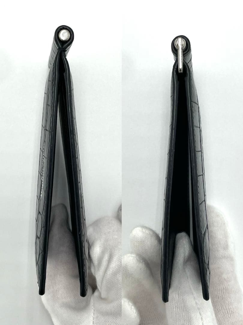 サンローラン クロコ型押し マネークリップ ブラック レザー ART378005