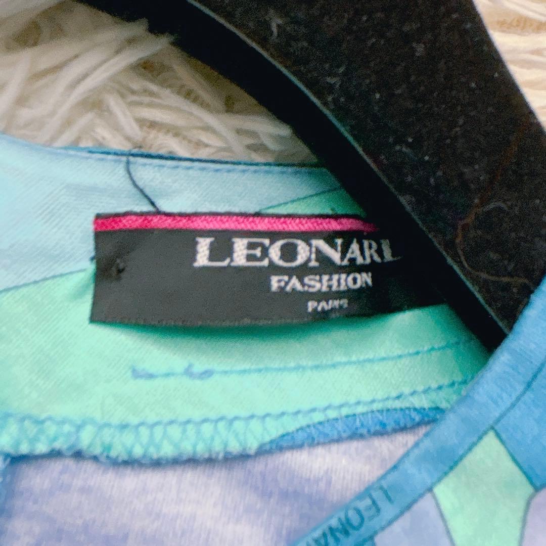 極美品✨LEONARD レオナール 半袖カットソー 花柄 トリム ブルー L