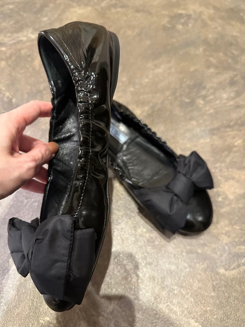 PRADA ブラック フラットシューズ リボン38サイズ