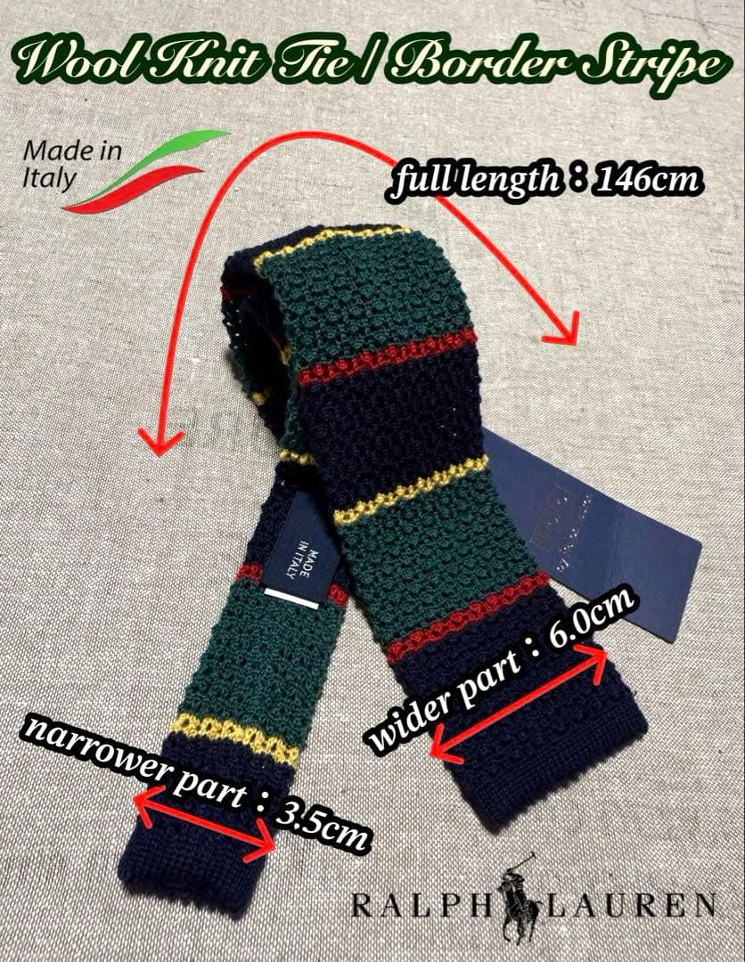 【新品】Ralph Lauren／ウールニットタイ／ボーダー／Italy製